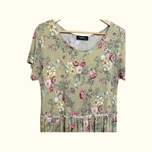 Papillon Stretchy Floral Tiered Skirt Dress Size L - Picture 3 of 7